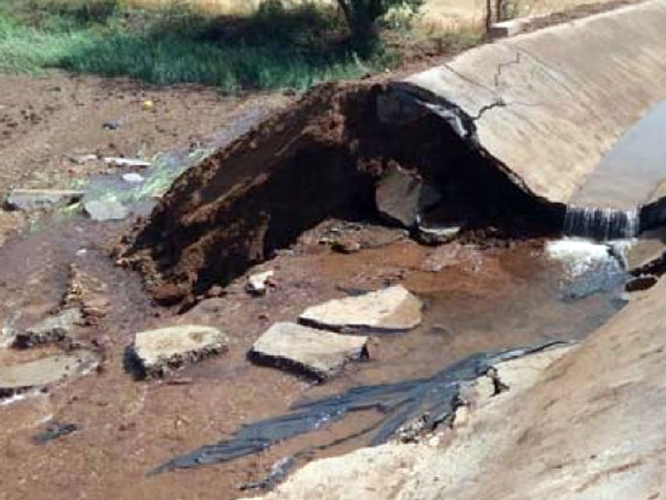 नहर की दीवार फूटने से खेतों में पानी भर गया। - Dainik Bhaskar