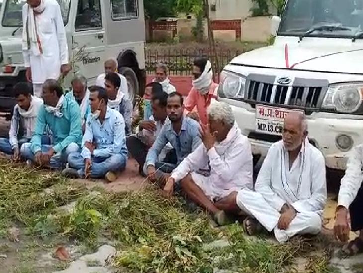 शाजापुर में किसान खराब फसल लेकर पहुंचे।