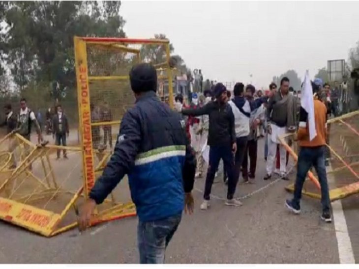 हरियाणा में घुसने की कोशिश करते पंजाब के किसानों ने बैरिकेडिंग तोड़ दी।