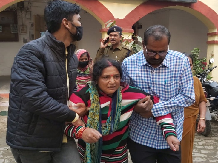 सचिवालय थाने में मृतका के परिजन।