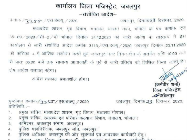 कलेक्टर द्वारा जारी किया गया ओदश पत्र।