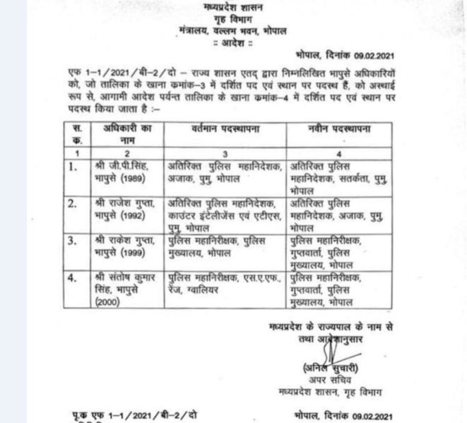 आईपीएस के जारी ट्रांसफर आदेश