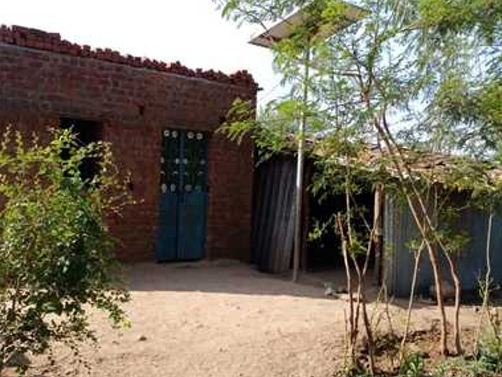 Babulal's house, where the dead bodies of children were found. Babulal's body was found hanging on a tree in front of the house.