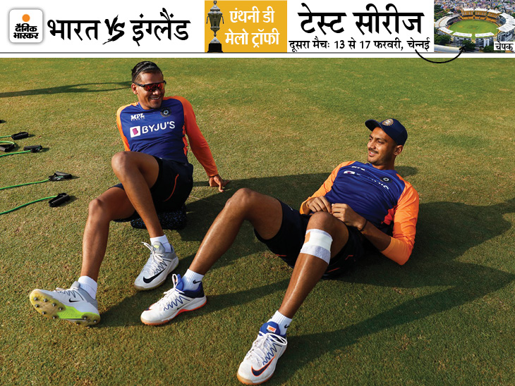 फिट होने की स्थिति में अक्षर पटेल (दाएं) का खेलना तय माना जा रहा है। उनके अलावा रविचंद्रन अश्विन और एक रिस्ट स्पिनर प्लेइंग-11 में हो सकते हैं।