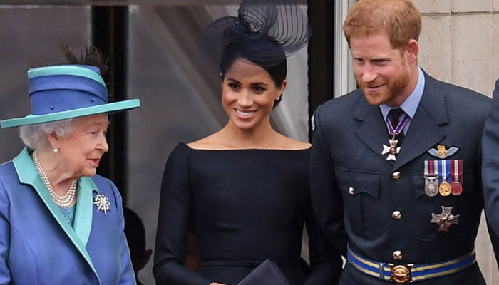 Prince Harry and Duchess of Sussex Megan Merkel with Queen Elizabeth II.