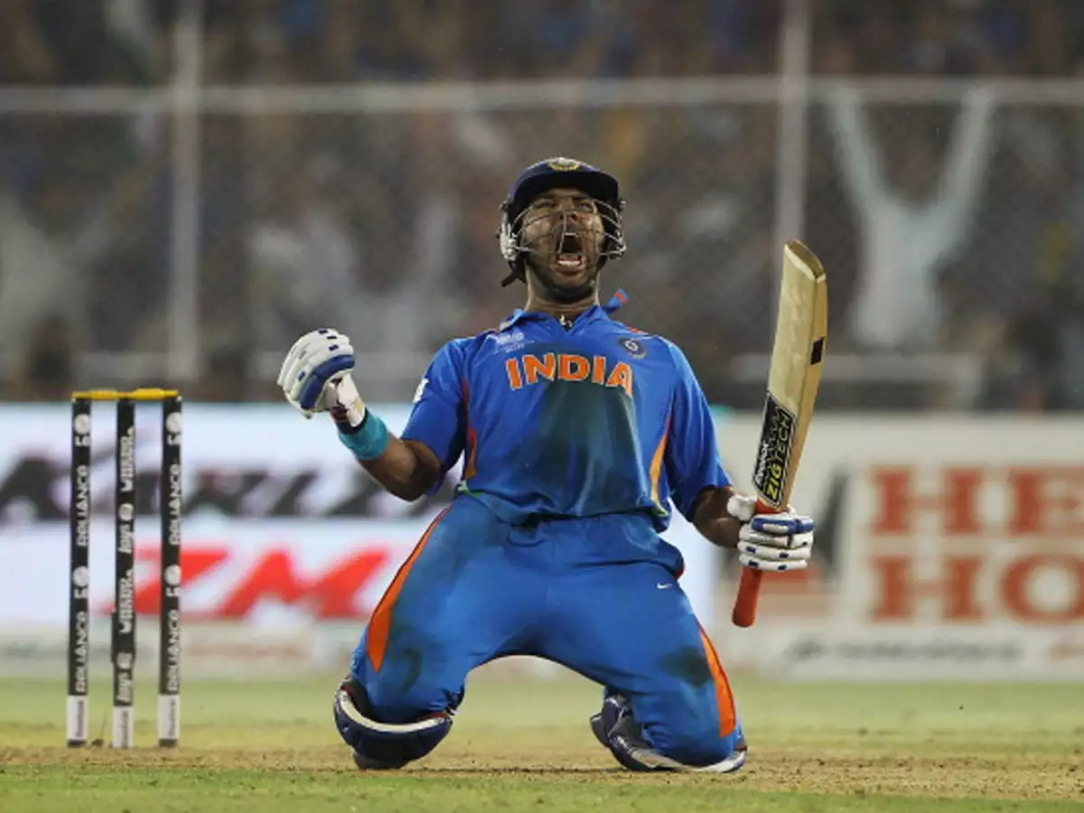 Yuvraj played a brilliant unbeaten 57 against Australia in the 2011 ODI World Finals and led India to the semi-finals. Yuvraj Singh after winning the match.