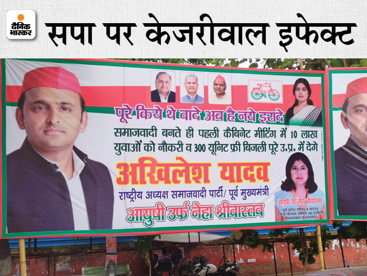 Samajwadi Party Free Electricity Job Promise Announcement; Posters Put