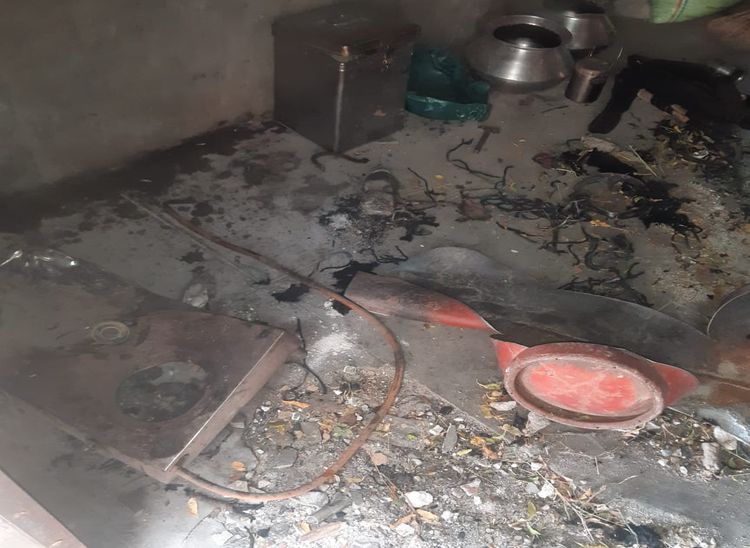 महिला बची, मकान क्षतिग्रस्त, सामान जला|पाली,Pali - Dainik Bhaskar