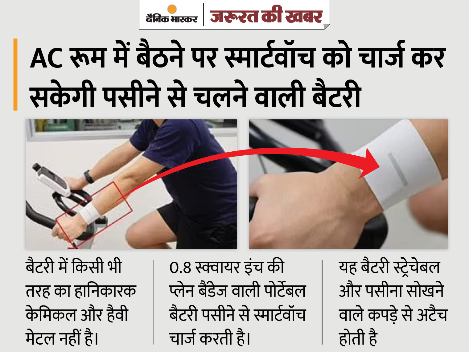 Sweat-powered Battery: Mobile Phones And Smartwatches Will Be Charged With Sweat | अब पसीने से चार्ज होंगे स्मार्टवॉच और मोबाइल, केवल 2 मिलीलीटर पसीने से 20 घंटे के लिए वॉच को चार्ज कर सकेगी वियरेबल बैटरी - Vimarsana News