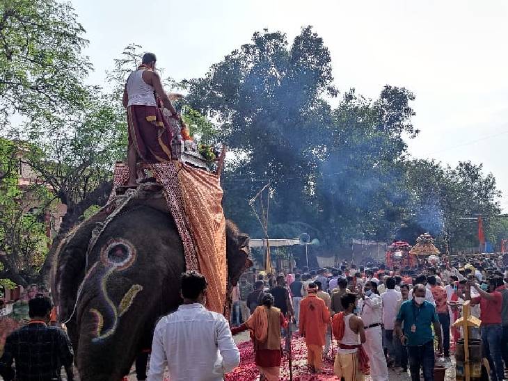 महाकाल की सवारी में हाथी भी शामिल था।