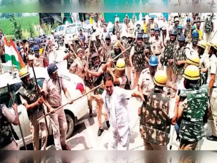 किसानों पर लाठियां भांजती हरियाणा पुलिस की टीम। -फाइल फोटो