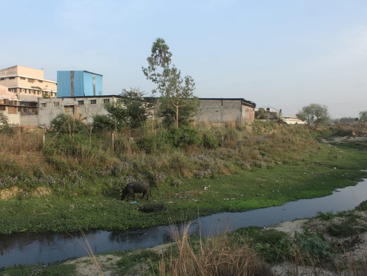 मुरादाबाद में गांगन नदी के भीतर बना ली गईं 1500 से अधिक फैक्ट्री। नदी बस एक नाले की शक्ल में नजर आती है अब।