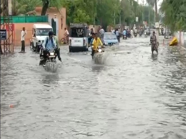 बाड़मेर समेत आसपास के इलाकों में तेज बरसात, लोगों को गर्मी और उमस से मिली राहत, खेतों में जल रही फसलों को मिलेगा फायदा, पशुओं के चारे की जगी उम्मीद|बाड़मेर,Barmer - Dainik Bhaskar