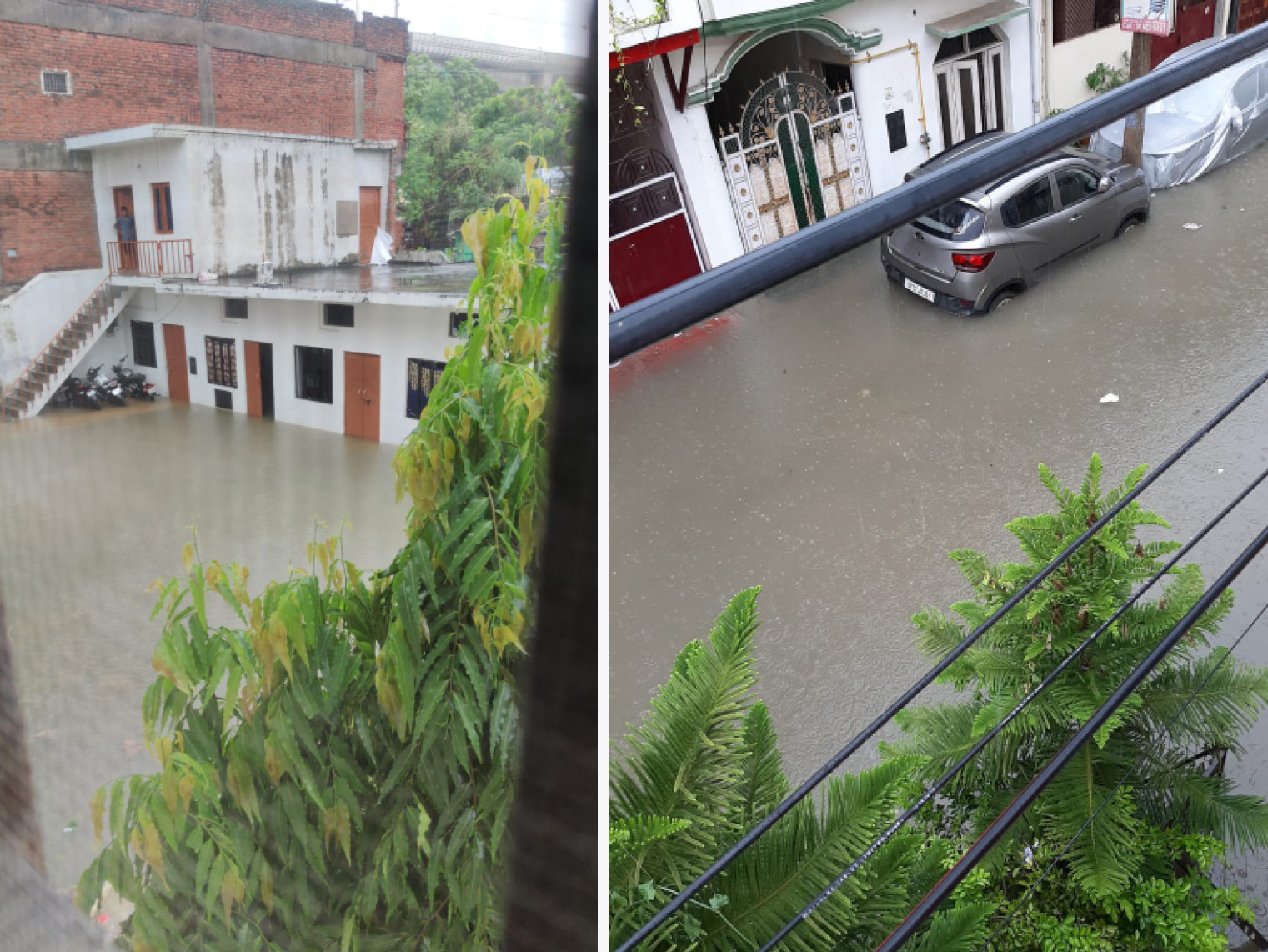 लखनऊ की कई कॉलोनियों में घरों में पानी भर गया है।