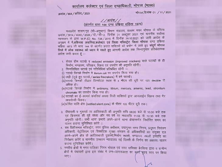 आतिशबाजी को लेकर कलेक्टर के आदेश।