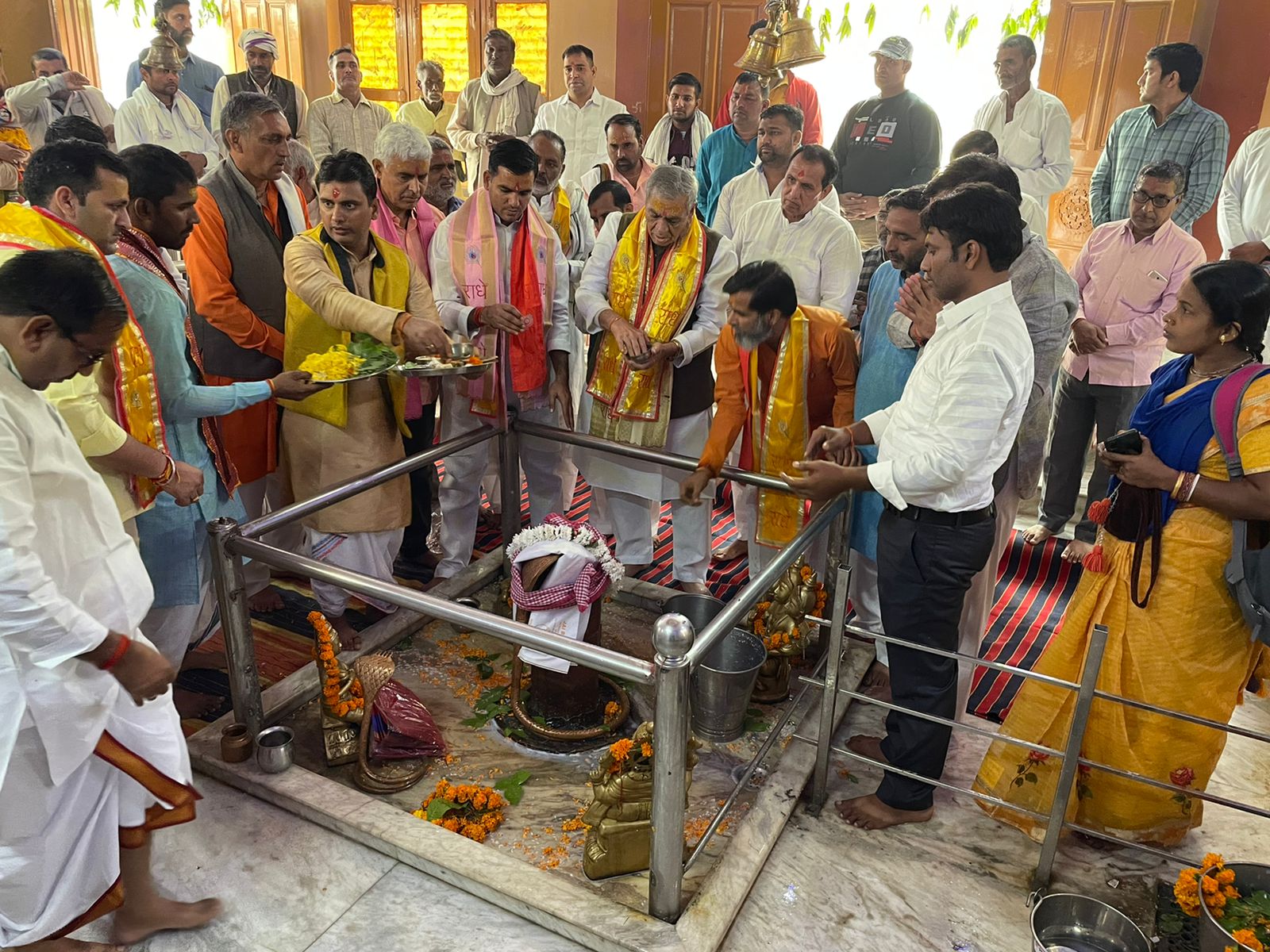 State Livestock and Milk Development Minister Laxmi Narayan Choudhary worshiping in the pagoda