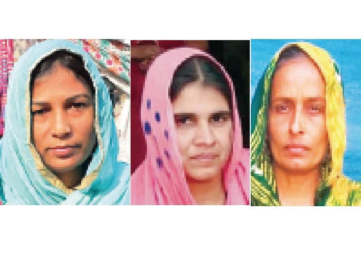 बरोदा के दिवंगत किसान अजय मोर की पत्नी भावना, सेरधा के दिवंगत किसान अमरपाल की पत्नी कुसुम देवी,सिवाह के दिवंगत किसान हरेंद्र की पत्नी नीलम। - Dainik Bhaskar