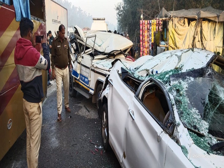 शाहबाद में हुए हादसे के दौरान क्षतिग्रस्त वाहन