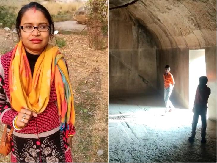 घूमने आई सोनी कुमारी और गुफा में खेलते बच्चे।