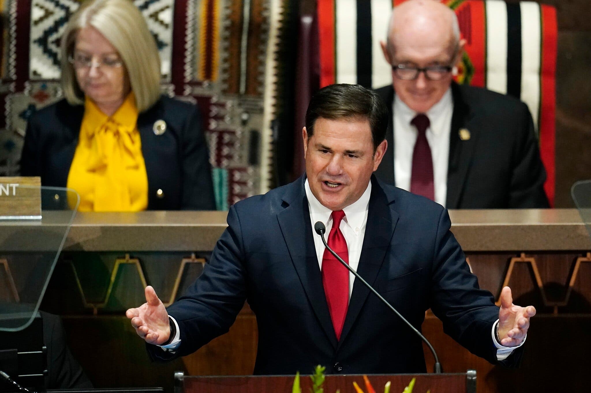 Governor Doug Ducey delivers a speech to the Arizona Legislative Assembly on Monday.
