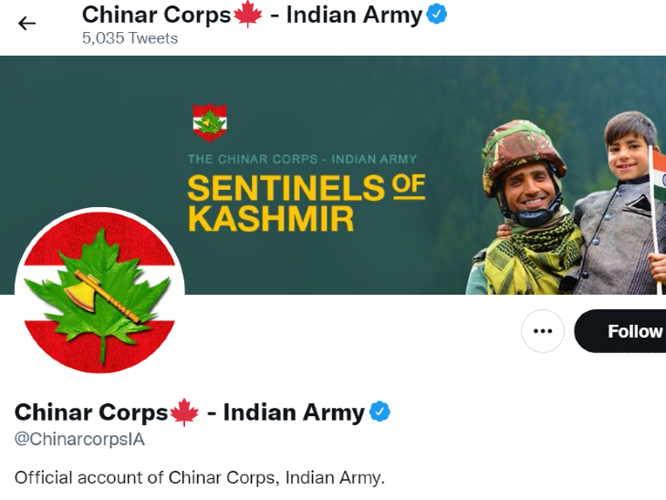 ट्विटर पर भी चिनार कॉर्प्स बेहद सक्रिय है। यहां उसका अकाउंट लगातार एक्टिव है।