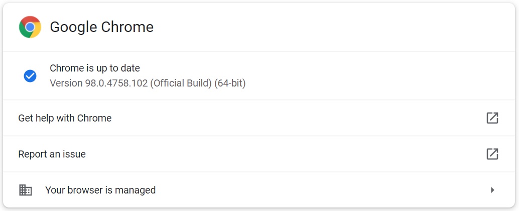 Chrome will be updated to version 98.0.4758.102 (64-bit)