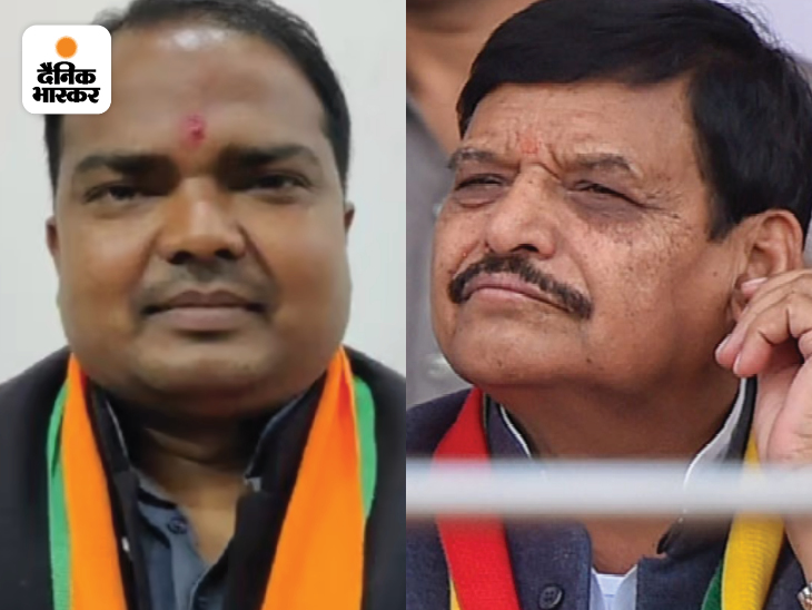 लेफ्ट में भाजपा के विनय शाक्य और राइट में पीएसपी के शिवपाल यादव।