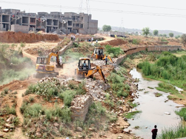 River flow was diverted by making a wall for the township, encroachment ...