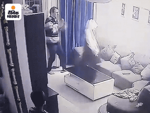 सीसीटीवी फुटेज में भी पाने से पति को पीटती दिखी पत्नी।