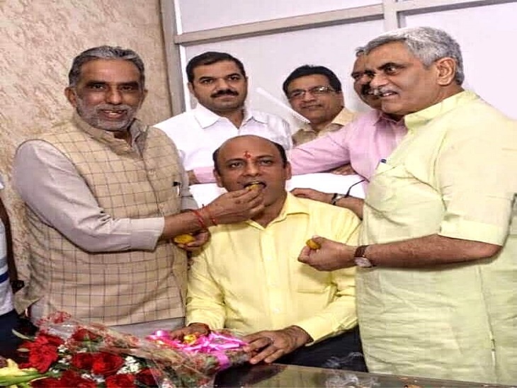 With Union Minister of State Krishan Pal Gurjar congratulating him on being appointed as the Chairman of Haryana State Pharmacy Council (File photo)