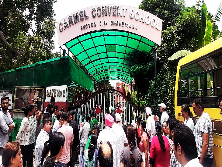 After the accident, a crowd of relatives gathered outside the school.