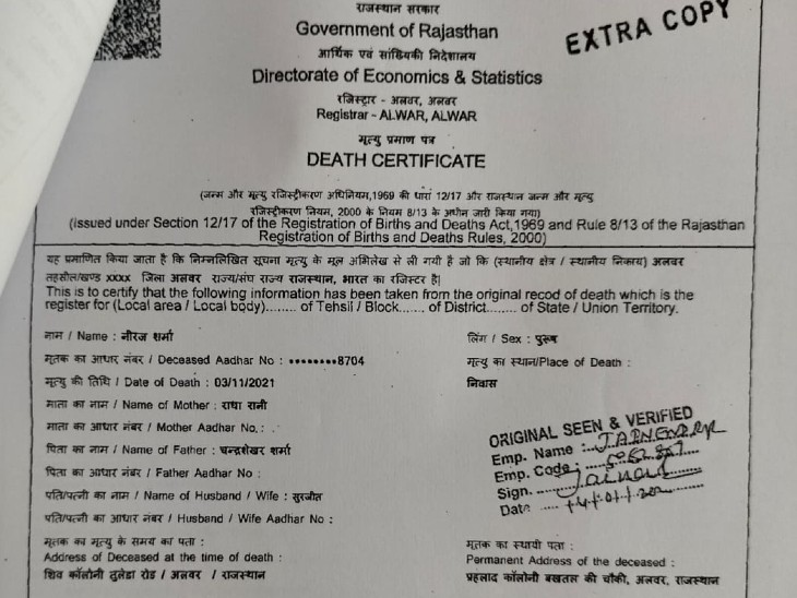 फर्जी मृत्यु प्रमाण पत्र।