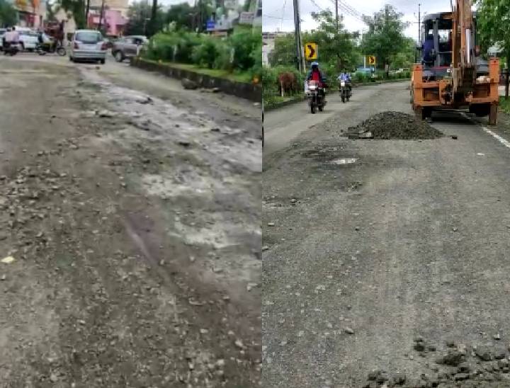 बावड़ियाकलां में सड़क के गड्ढों में गिट्‌टी और मिट्‌टी बिछाई गई है, जो धूल बनकर राहगीरों की परेशानी की वजह बन गई है।