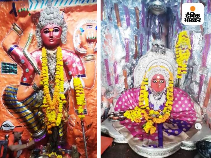 मां चामुण्डा और उनकी बड़ी बहन तुलजा भवानी। माता तुलजा भवानी और चामुंडा मां दोनों दिन में तीन रूप बदलती हैं।