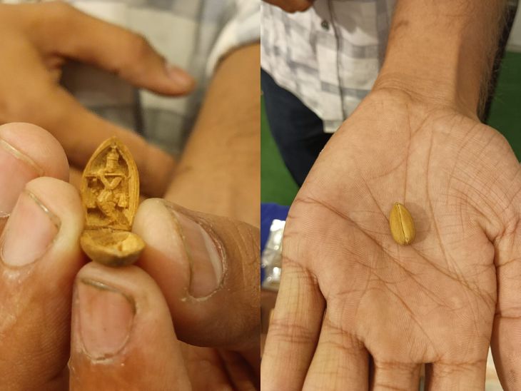 इस गेहूं के दाने के बराबर उसी के रूप में श्री कृष्ण की मूरत बनाई गई है।