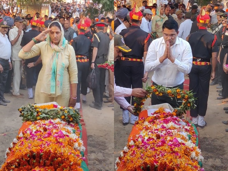सादुलपुर विधायक कृष्णा पूनिया, पूर्व विधायक मनोज न्यांगली और सेना के अधिकारियों ने पुष्प चक्र अर्पित कर श्रद्धांजलि दी।