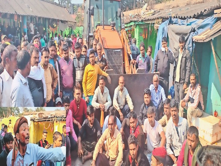 आक्रोशित किसानों द्वारा घरकर रखा गया बुलडोजर, छावनी कर्मियों की पिटाई से घायल किसान सतलाल महतो। लोगों में कार्रवाई से आक्रोश । - Dainik Bhaskar