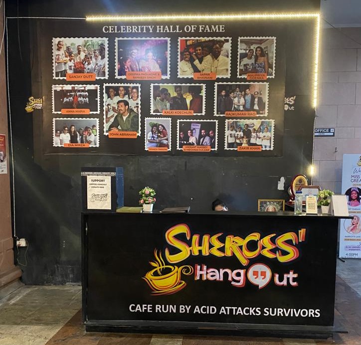 The picture is of Sheroes Hangout Cafe.  This cafe is run by acid attack victims.