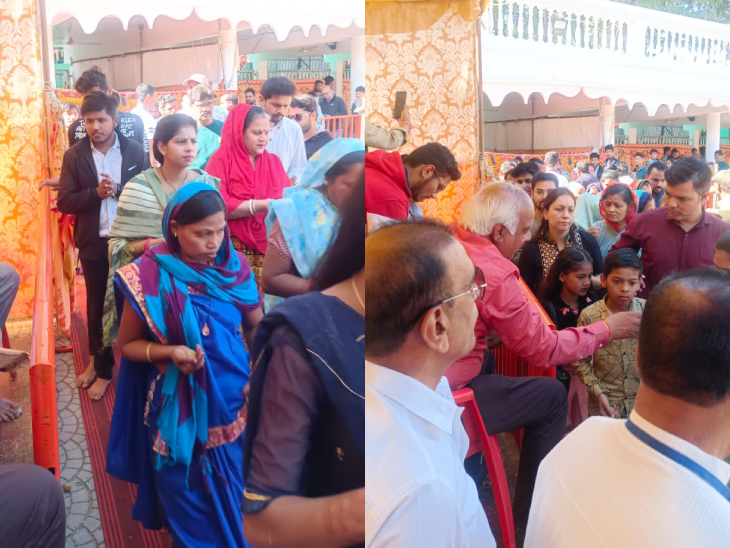 मंदिर में उमड़ी भक्तों की भीड़, लड्डूओं का प्रसाद किया वितरित।