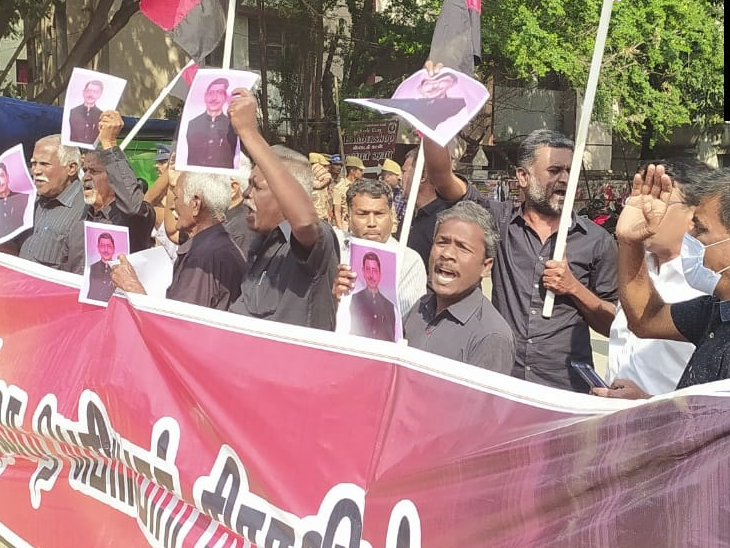 TPDK कार्यकर्ताओं ने कोयंबटूर में राज्यपाल की टिप्पणी का विरोध प्रदर्शन करते हुए उन्हें हटाने की मांग की।