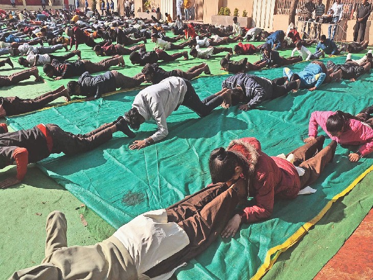 The ground for Surya Namaskar was too small for 550 children, when they