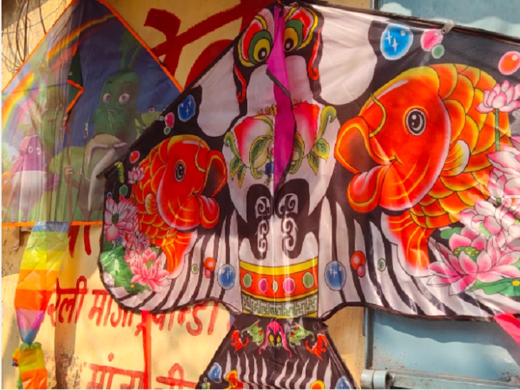 रंगबिरंगे मछली वाले पतंग।