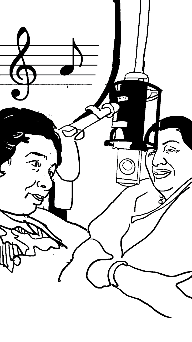 मुगल-ए-आजम फिल्म के गाने 'तेरी महफिल में किस्मत आजमां के हम भी देखेंगे' को शमशाद बेगम और लता मंगेशकर ने मिलकर आवाज दी है।