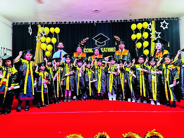 Graduation ceremony was organized in the school, children tossed their ...