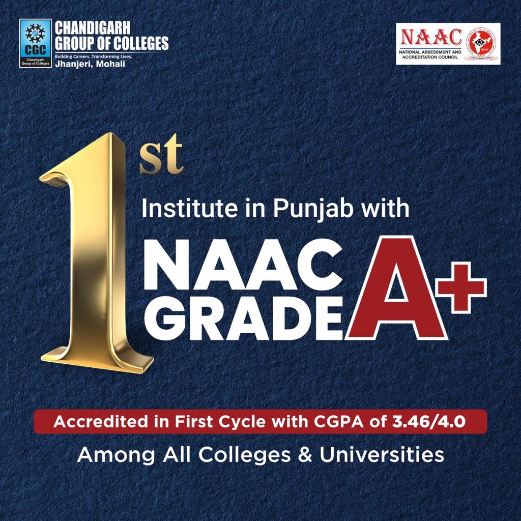 NAAC awarded NAAC A+ accreditation to CGC Jhanjeri with 3.46/4.0 CGPA
