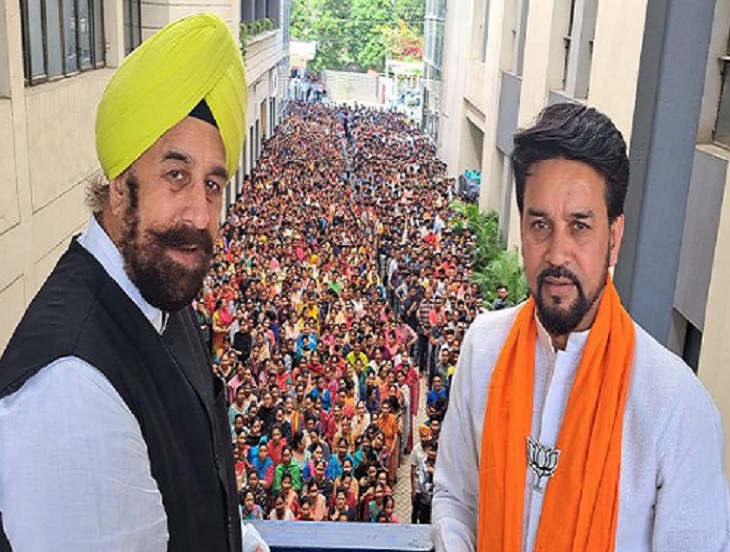 जालंधर में भाजपा उम्मीदवार के लिए प्रचार करते केंद्रीय मंत्री अनुराग ठाकुर।