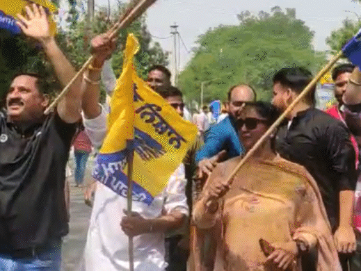 जालंधर में जश्न मनाते आम आदमी पार्टी के वर्कर। - Dainik Bhaskar
