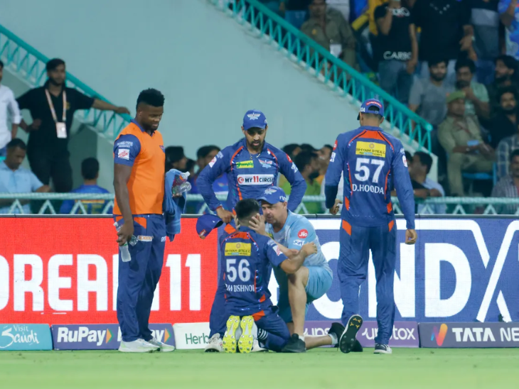 चोट के कारण बिश्नोई कुछ देर के लिए मैदान से बाहर गए।