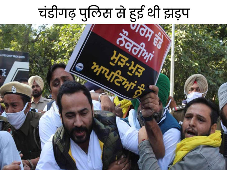 पंजाब के पूर्व CM के आवास का घेराव करने का प्रयास करते AAP मंत्री गुरमीत सिंह मीत हेयर व अन्यों की फाइल फोटो। - Dainik Bhaskar