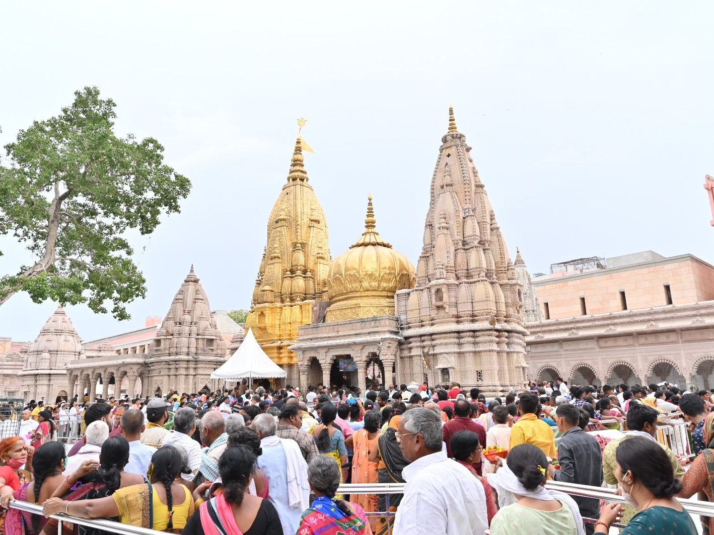 काशी विश्वनाथ मंदिर में भक्तों की कतार।